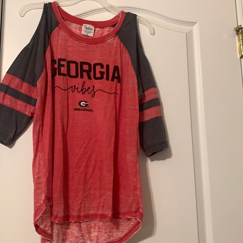 GA Bulldogs 3/4 length sleeve, cold shoulder top